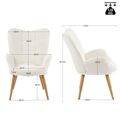 Fauteuil – Stoel – Armstoel – Zetel – Relaxstoel – Wit – Scandinavisch Design – Metalen Pootjes – Ergonomische Rugleuning – 72x62x90,5 cm