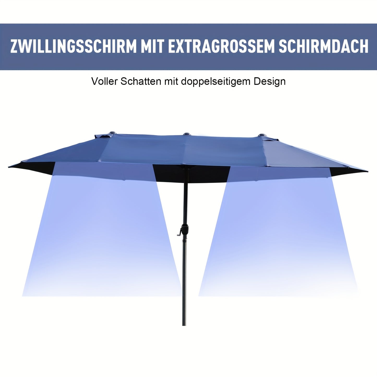 Parasol – Zonnescherm – Tuinparasol – Strandparasol – Terrasparasol – Grote Dubbelwandige Parasol Blauw – UV-Bescherming – Handkurk Bediening