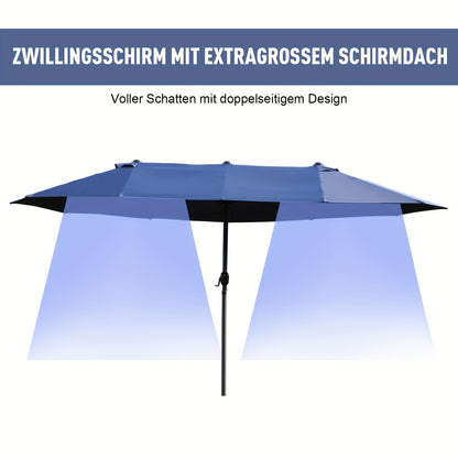 Parasol – Zonnescherm – Tuinparasol – Strandparasol – Terrasparasol – Grote Dubbelwandige Parasol Blauw – UV-Bescherming – Handkurk Bediening
