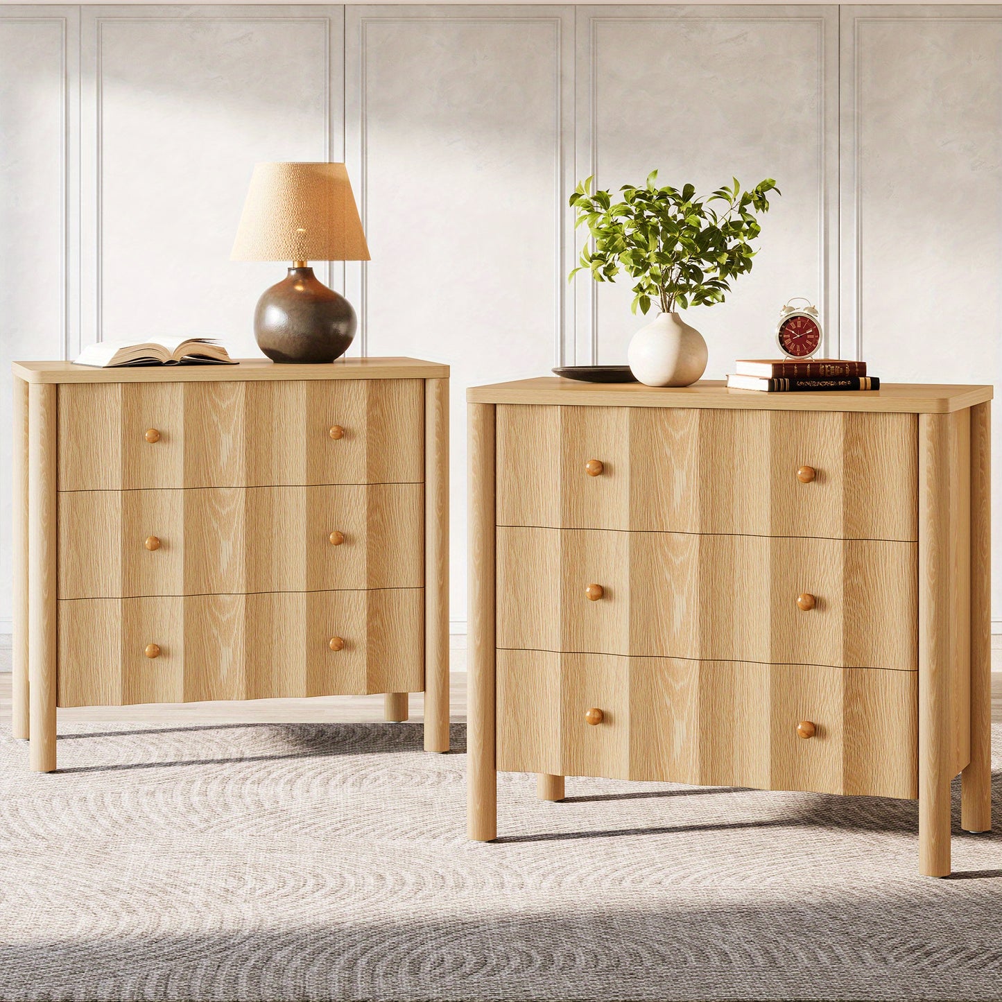 Nachtkastje – Bijzettafel – Bedside Table – Opbergkast – Ladekast – Extra Breed 80 cm – Natuur Eikenhout – 3 Lades Met Geruisloze Rails – Stevig Hout & Eenvoudig In Elkaar Te Zetten