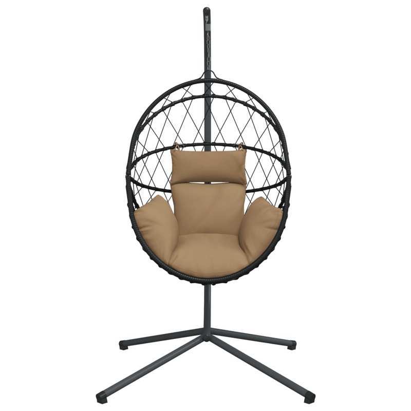 Hangstoel – Egg Chair – Tuinstoel – Hangstoel Met Standaard – Losse Hangstoel – Taupe Kleur – Zwart Rattan Frame – Inclusief 2 Kussens – Met Zijvakken