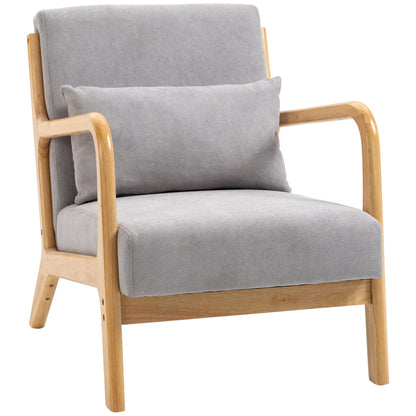Lounge Chair – Fauteuil – Relaxstoel – Leunstoel – Grijze Velours Lounge Chair – Houten Frame – Ergonomisch Lendenkussen