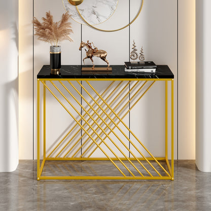 Sidetable – Consoletafel – Wandtafel – Haltafel – Dressoir – Zwart met Gouden Accenten – Hoogglans MDF – 99 cm Breed – Stevig en Eenvoudig te Monteren