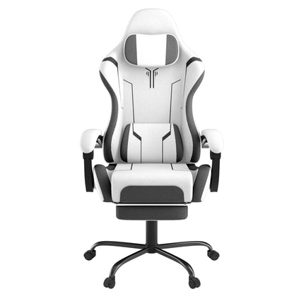 Ergonomic Gaming Chair with Massage Function - Adjustable Height, 135° Tilt, Lumbar Support, Headrest, Armrests & Footrest - White & Black Modern Design, Steel Frame, PU & Upholstery, 150kg Load Capacity, Sleek Office Furnit