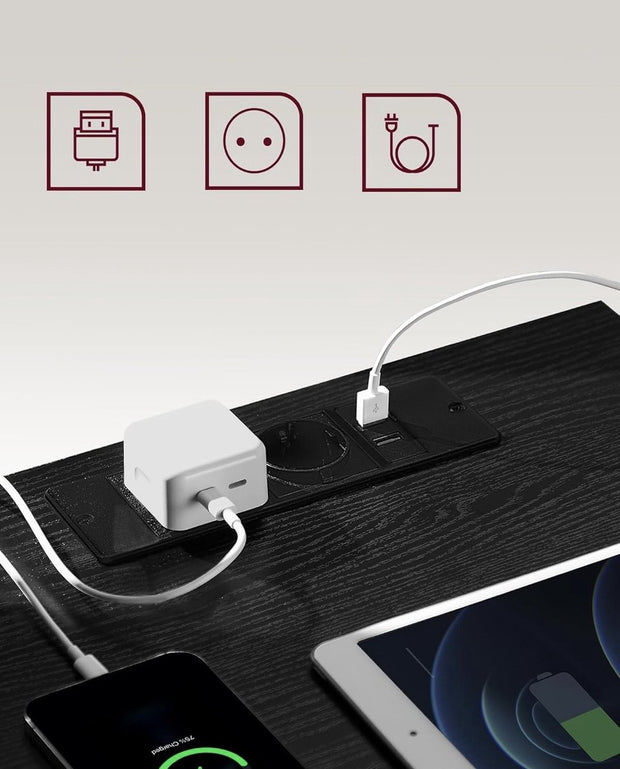 Nachtkastje set van 2 - Slaapkamer - Modern - Ebbenhout zwart - 3 lades - Met stopcontact