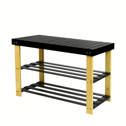 Schoenbank – Schoenenrek – Schoenopberger – Entréebank – Voordeurbank – Bamboe En Kunststof Board – Compact 70x27x42 cm