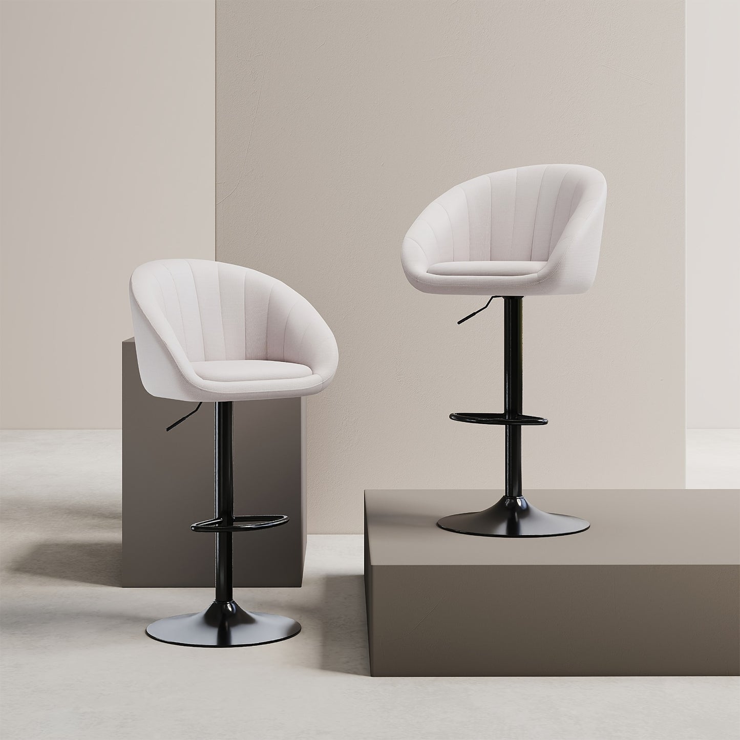 Receptiestoel – Wachtruimtestoel – Vergaderstoel – Eetkamerstoel – Bureaustoel – Hoogte Verstelbaar – Luxe Beige Linnen Bekleding – Met Ergonomische Rugleuning – Set van 2