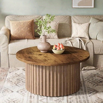 Ronde Salontafel – Bijzettafel – Woonkamertafel – Koffietafel – Tafeltje – 80 cm Diameter – MDF Houtfineer Metalen Onderstel – Verstelbare Poten – Modern Landelijk Design