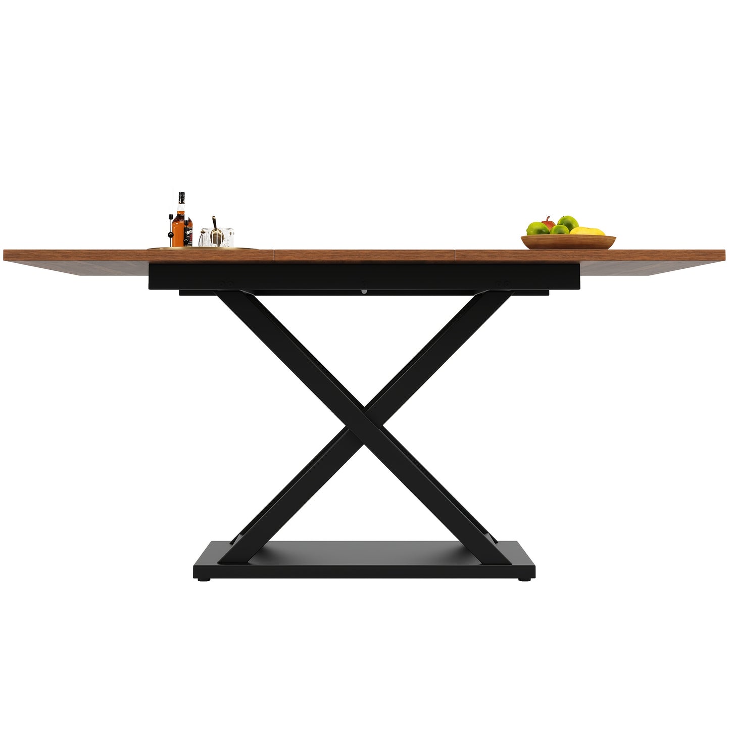 Extendable Walnut Dining Table with Black Iron Legs, 120-160 x 80cm, Space-Saving Design for Kitchen & Living Room, Classic Hardwood Finish, Easy Assembly, Sturdy X-Shaped Frame, Walnut Furniture