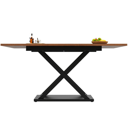 Extendable Walnut Dining Table with Black Iron Legs, 120-160 x 80cm, Space-Saving Design for Kitchen & Living Room, Classic Hardwood Finish, Easy Assembly, Sturdy X-Shaped Frame, Walnut Furniture
