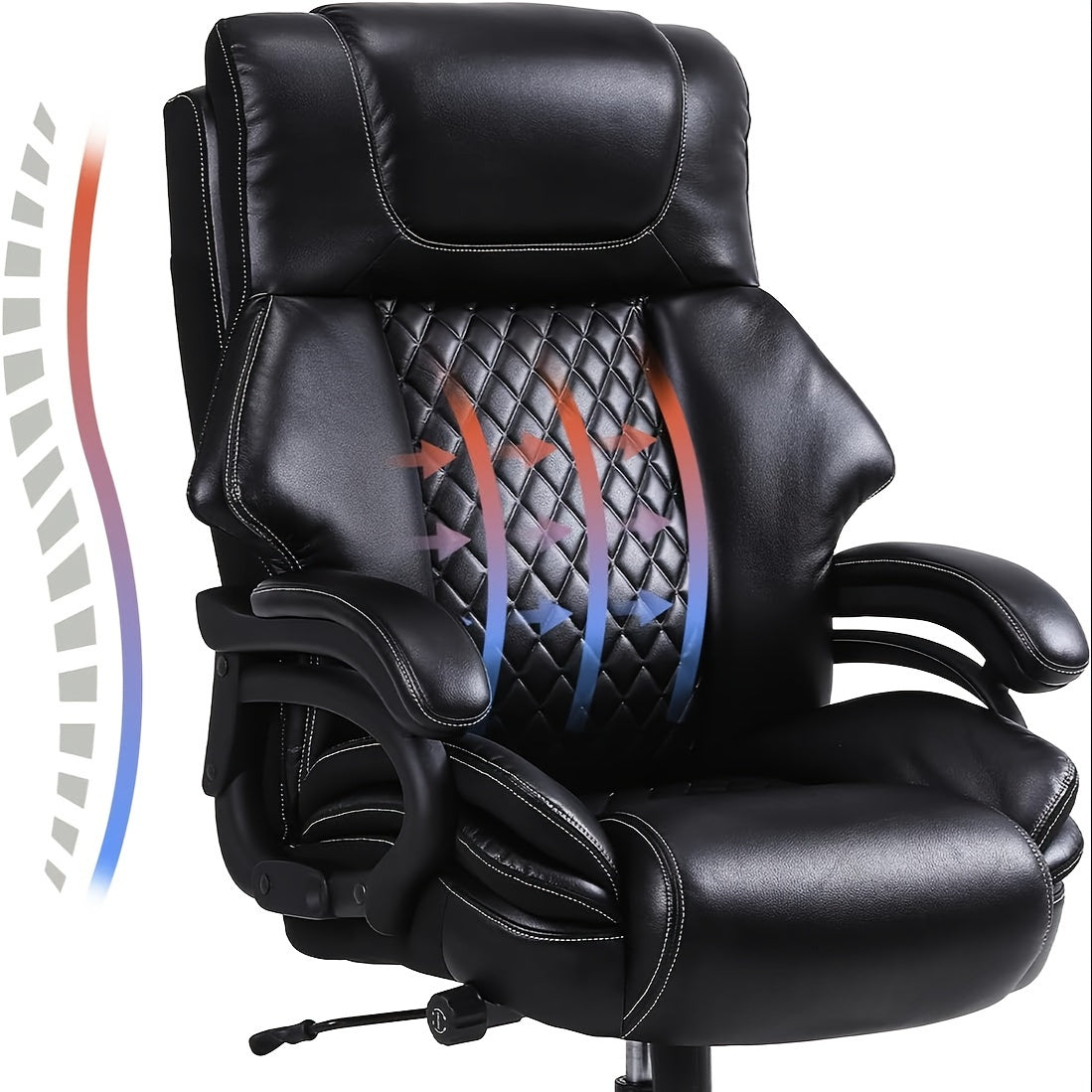 Bureaustoel – Office Chair – Draaistoel – Desk Chair – Executive Chair – Ergonomisch – Hoog Draagvermogen 200 kg – Verstelbare Lendensteun – Leder Zwart