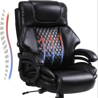 Bureaustoel – Office Chair – Draaistoel – Desk Chair – Executive Chair – Ergonomisch – Hoog Draagvermogen 200 kg – Verstelbare Lendensteun – Leder Zwart