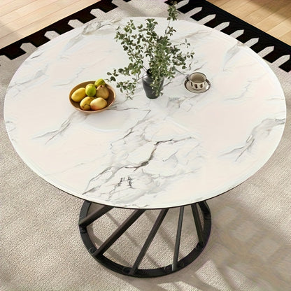 Eettafel – Keukentafel – Ronde Tafel – Eetkamertafel – Woonkamertafel – 80x80x76 cm – Marmeren Tafelblad – Zwart Metalen Poot – Geschikt Voor 4 Personen – Duurzaam & Stijlvol