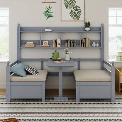 Multifunctionele Slaapbank – Logeerbank – Bedbank – Slaapbed – Studiebank – 200x90 cm – 2-in-1 Ontwerp Met Opbergrek – Comfortabele Grijze Kussens
