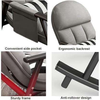 Schommelstoel – Relaxstoel – Fauteuil – Loungestoel – Verzorgingsstoel – Verstelbare Rugleuning – Zijvak En Voetensteun – Grijs