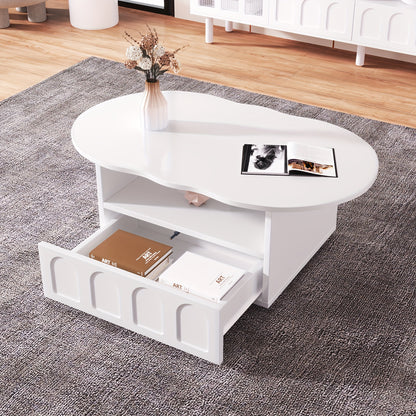 Wolkvormige Salontafel – Koffietafel – Bijzettafel – Opbergtafel – Woonkamertafel – Wit – Met Lades en Kastjes – Duurzaam Hardhout en Kunsthout