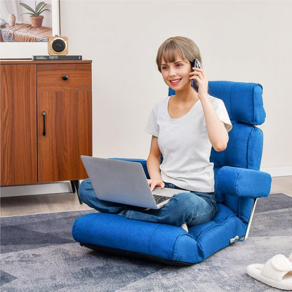 Vloerstoel – Zitzak – Meditatiestoel – Gamingstoel – Relaxfauteuil – Verstelbare Rugleuning 90-180° – Inklapbare Armleuningen – Blauw
