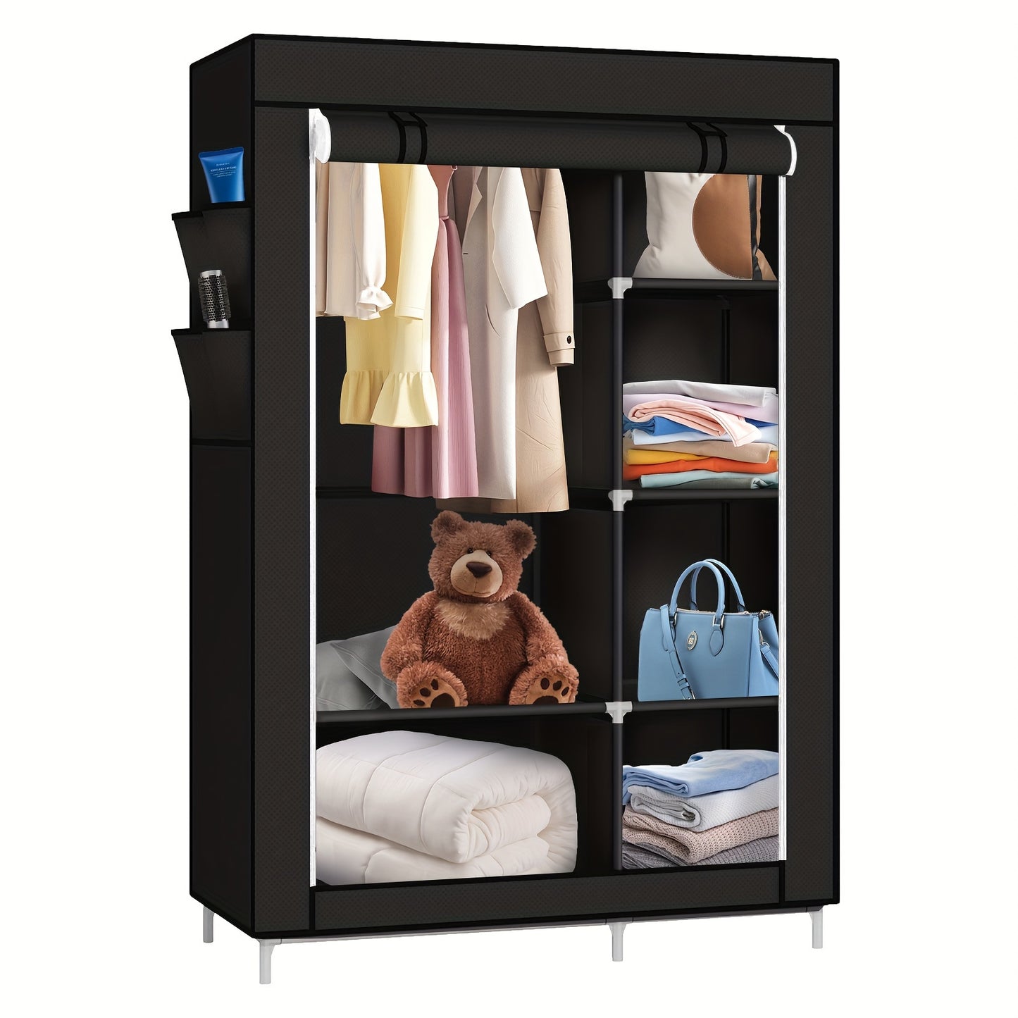 Draagbare Kledingkast – Kledingrek – Garderobekast – Opbergkast – Kleding Organizer – Compact 105x45x170 cm – Stevig IJzeren Frame – Ademend Stofhoes Zwart