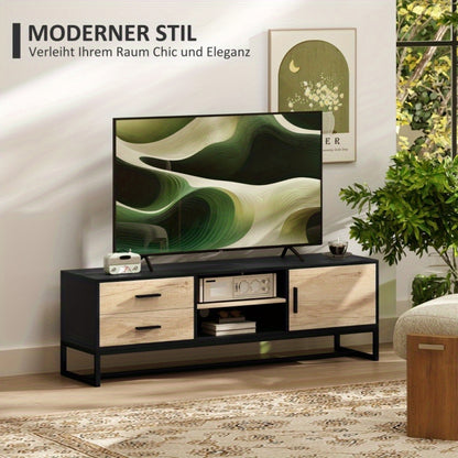 Modern TV Stand with Doors, 2 Drawers & Open Shelves - Heavy-Duty Metal Entertainment Center, Adjustable Shelves, Cable Management, Minimalist Living Room Furniture for Flat-Screen TVs - Sturdy Construction for Home Theater o