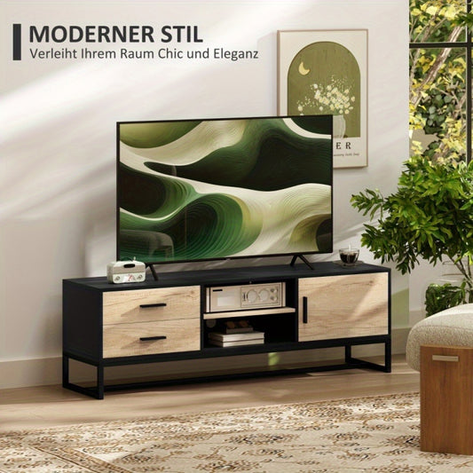 Modern TV Stand with Doors, 2 Drawers & Open Shelves - Heavy-Duty Metal Entertainment Center, Adjustable Shelves, Cable Management, Minimalist Living Room Furniture for Flat-Screen TVs - Sturdy Construction for Home Theater o