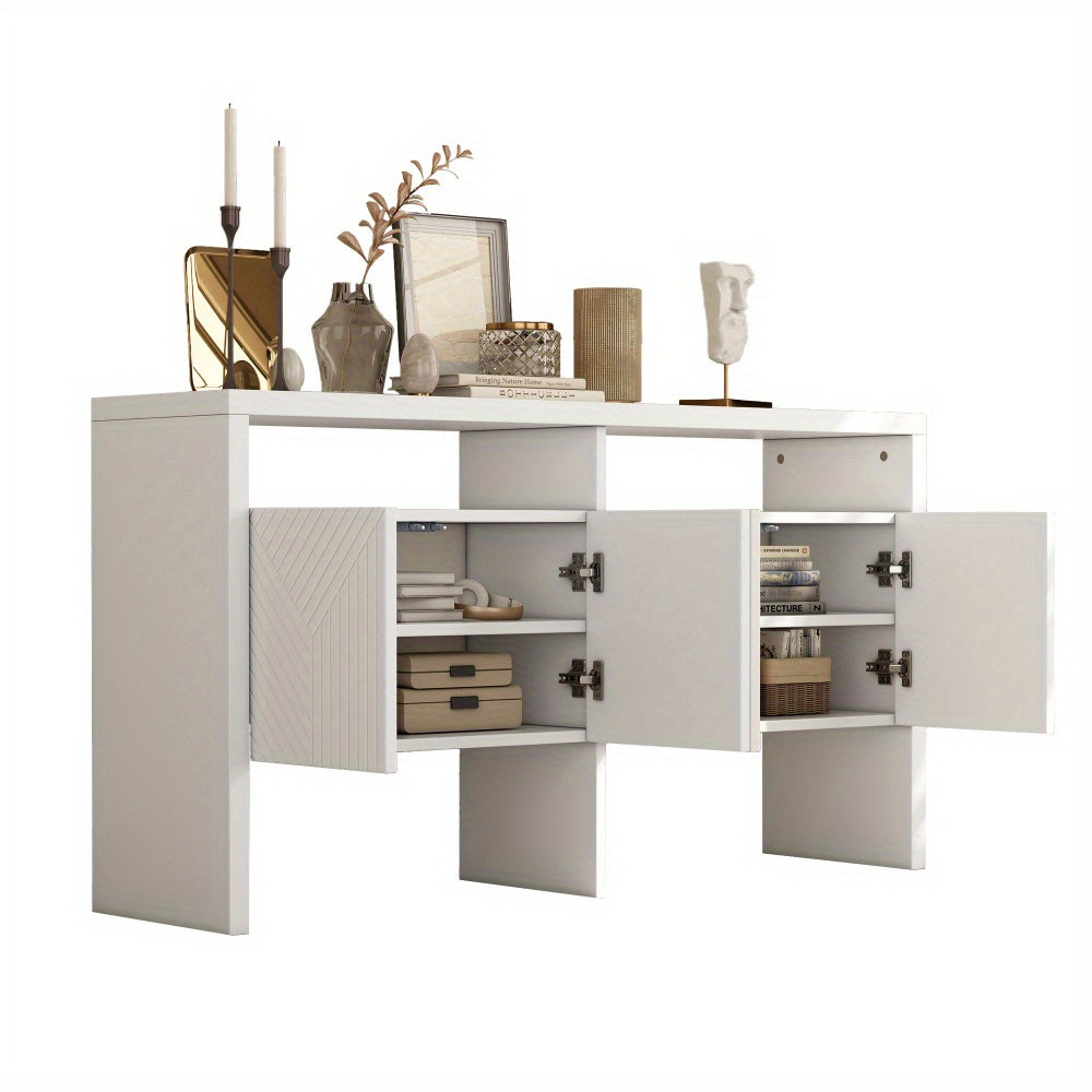 Dressoir – Ladekast – Opbergkast – Buffetkast – Kast – Wit MDF – 140x75x35 cm – Met Open Vakken en 4 Deuren