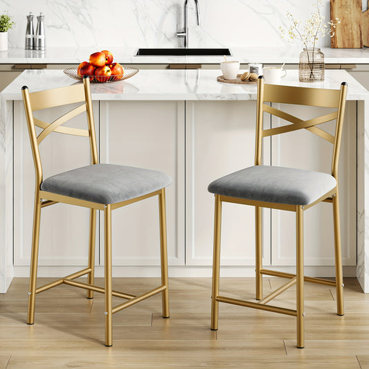 Barstoelen Set – Barkrukken – Keukenstoelen – Counterstoelen – Barstoelen Met Rugleuning – Zacht Gestoffeerd Met Memory Foam – Stevig Met Metalen Frame