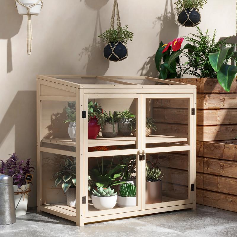 New Model Cold Frame Raised Bed Plant Bed, Weather-Resistant, 2 Levels, Spruce Wood, 103 X 61 X 103 Cm, Natural Greenhouse, Greenhouse For Garden, Green House, Greenhouse For Outside Heavy Duty, Greenhouse For Plants, Green H