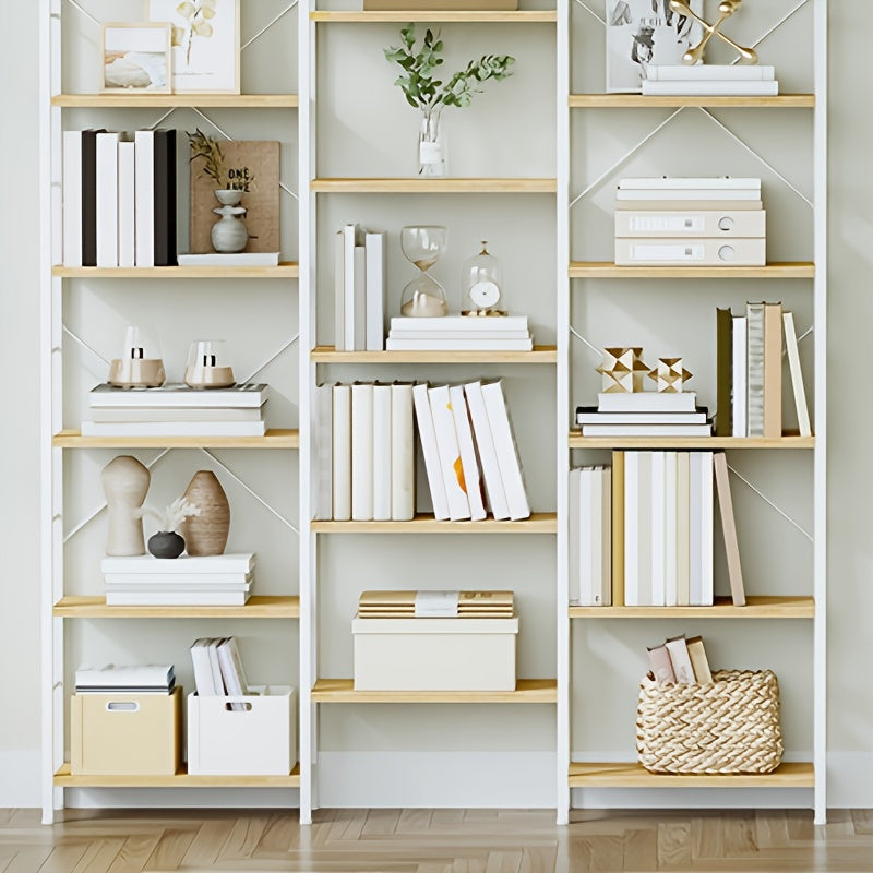 6-Tier Freestanding Bookcase with 17 Adjustable Shelves - White Oak Metal Frame, 24x152x186cm, Space-Saving Storage for Living Room, Bedroom, Office Organization, Modern Minimalist Design, Bookcase Furniture, Mounted Closet S - QUORE