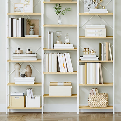6-Tier Freestanding Bookcase with 17 Adjustable Shelves - White Oak Metal Frame, 24x152x186cm, Space-Saving Storage for Living Room, Bedroom, Office Organization, Modern Minimalist Design, Bookcase Furniture, Mounted Closet S - QUORE