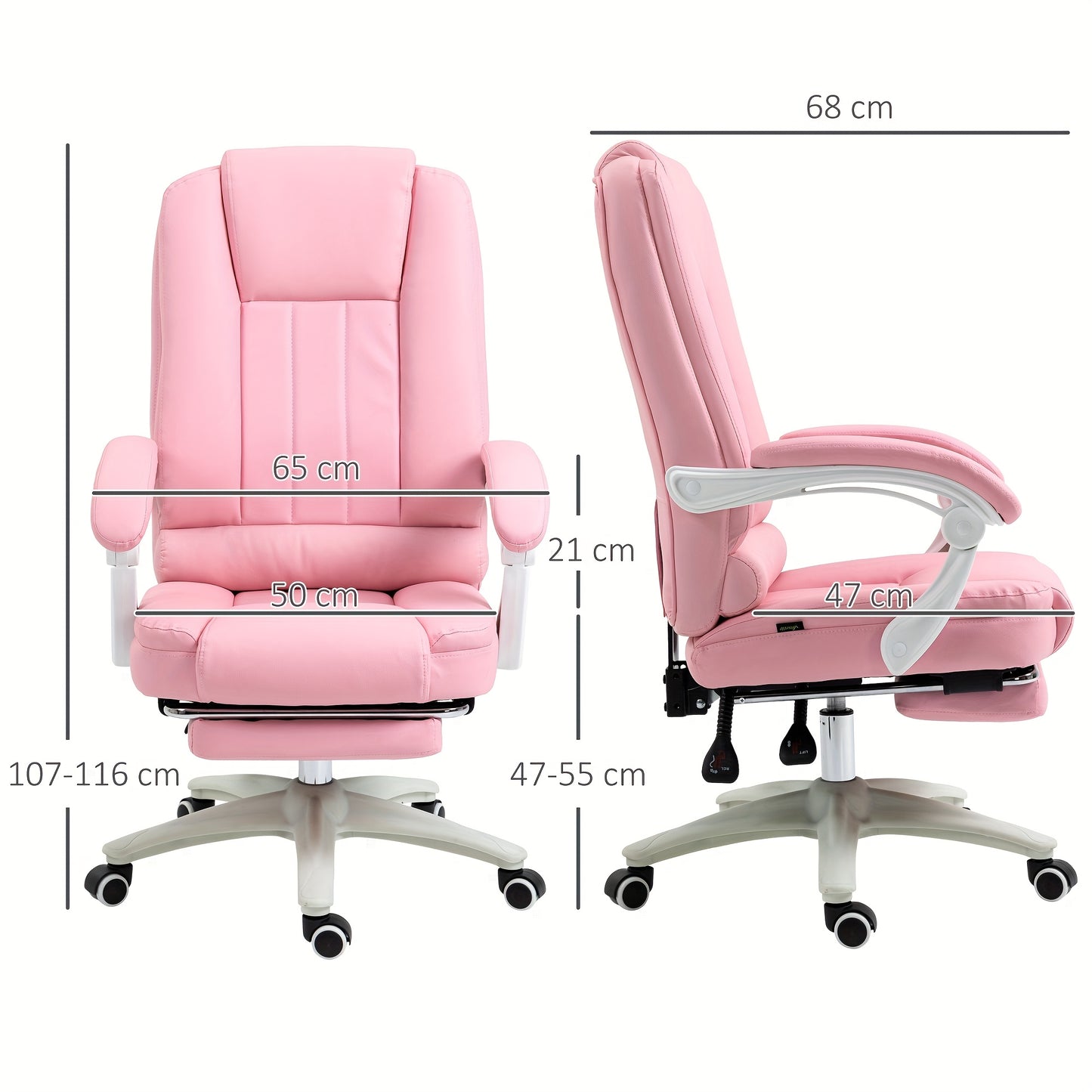 Bureaustoel – Bureaustoel – Kantoorstoel – Fauteuil – Bureaustoelen – Roze – Verstelbare Hoogte – Ingebouwde Voetensteun