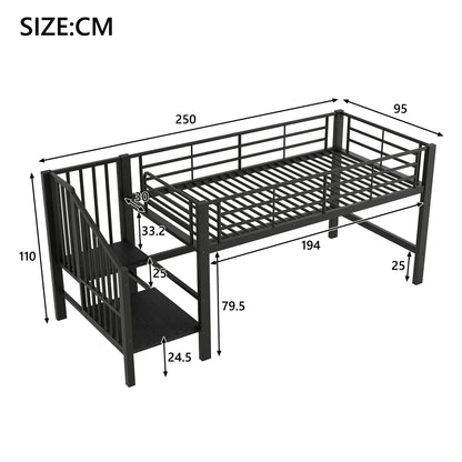Hoogslaper – Bedframe – Mid-hoogslaper – Stapelbed – Kinderbed – 90x200 cm – Zwarte Opbergladder – Ruimtebesparend Design