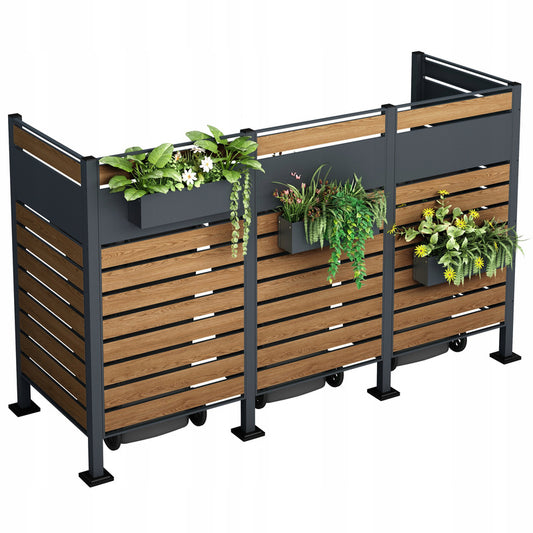 Afvalcontainerbehuizing – Containerkast – Afvalbak Opbergbox – Prullenbak Schuilplek – Afvalopslag – Voor 4 Containers 240L – Weerbestendig Kunststof – Gasveer Deksel Met Schokdempers