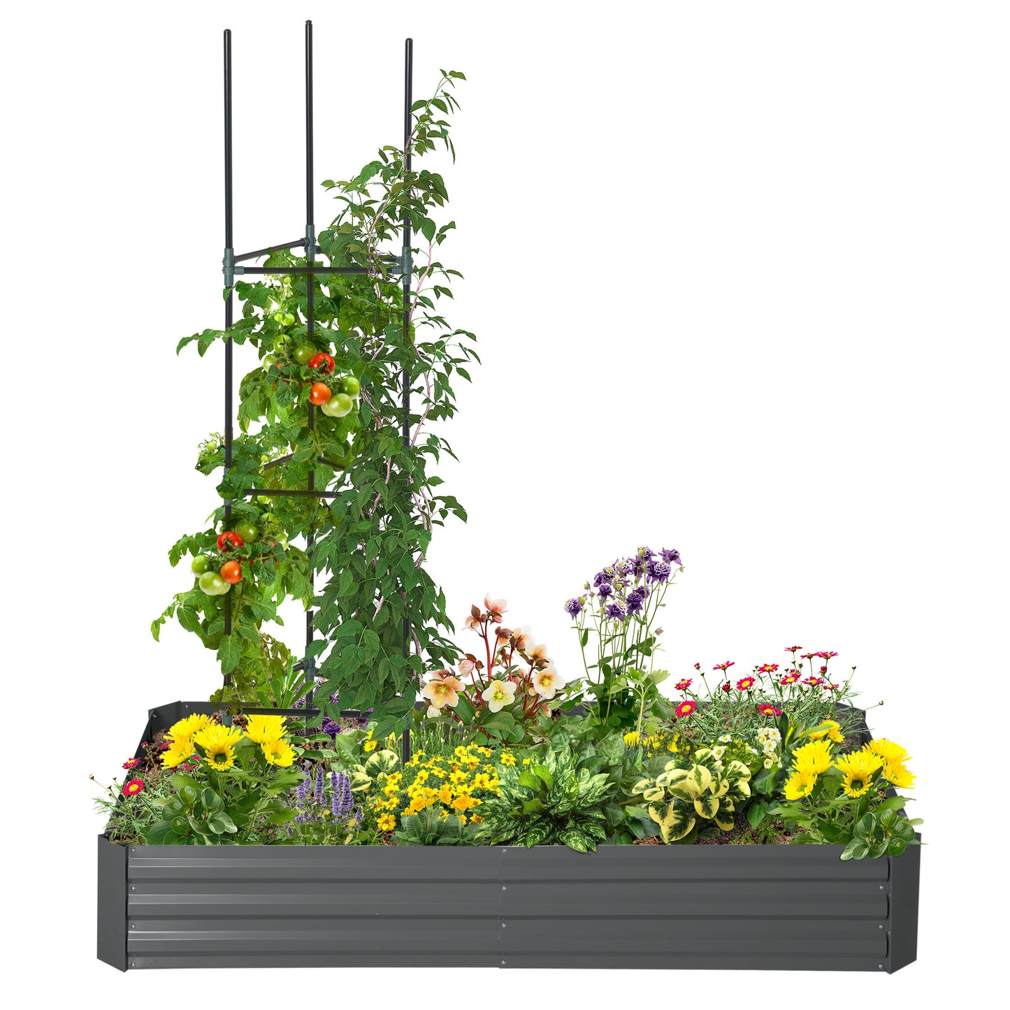 Metalen Bloembak Tuinbak Plantbak Plantenbak Kruidenbak – Antraciet Grijs – Grote Capaciteit 180x90x29,5 cm – Roestbestendig Met Klimrek