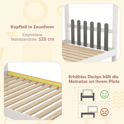Huisbed – Kinderbed – Jeugdbed – Bed met Bureau – Bed met Laden – 90x200 cm – Houten Frame – Wit met Grijs