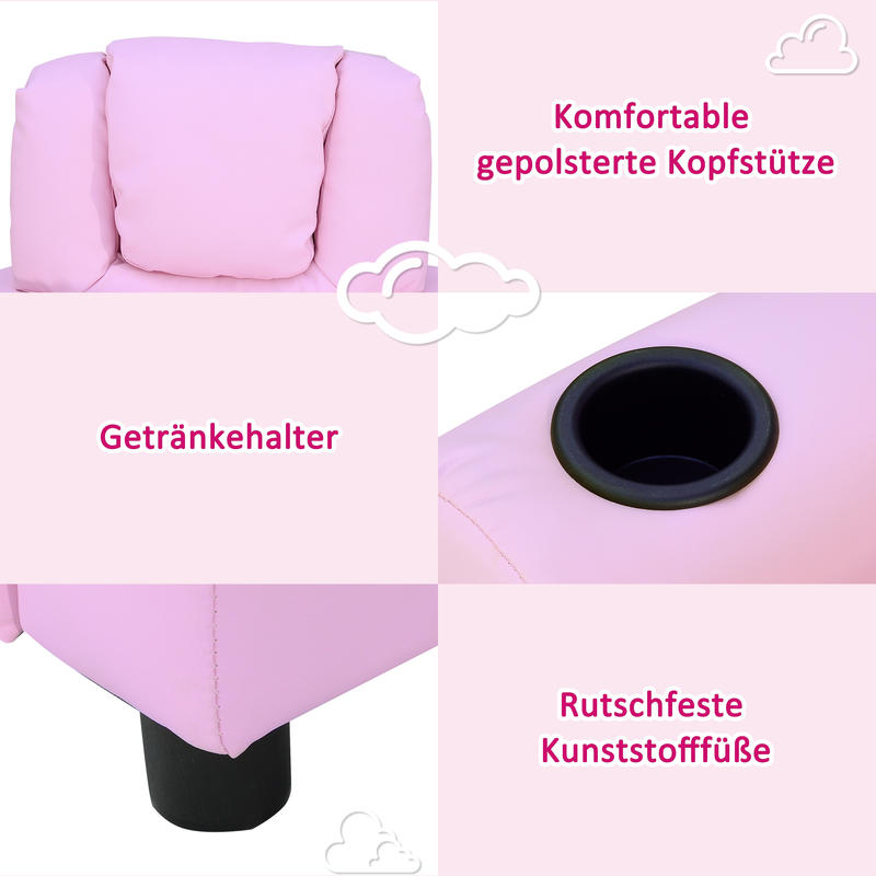 Relaxfauteuil – Relaxstoel – Zetel – Fauteuil – Lounge Chair – Compact Formaat – Hardhouten Frame – Roze – Handmatig Verstelbaar – Met Cup Holder