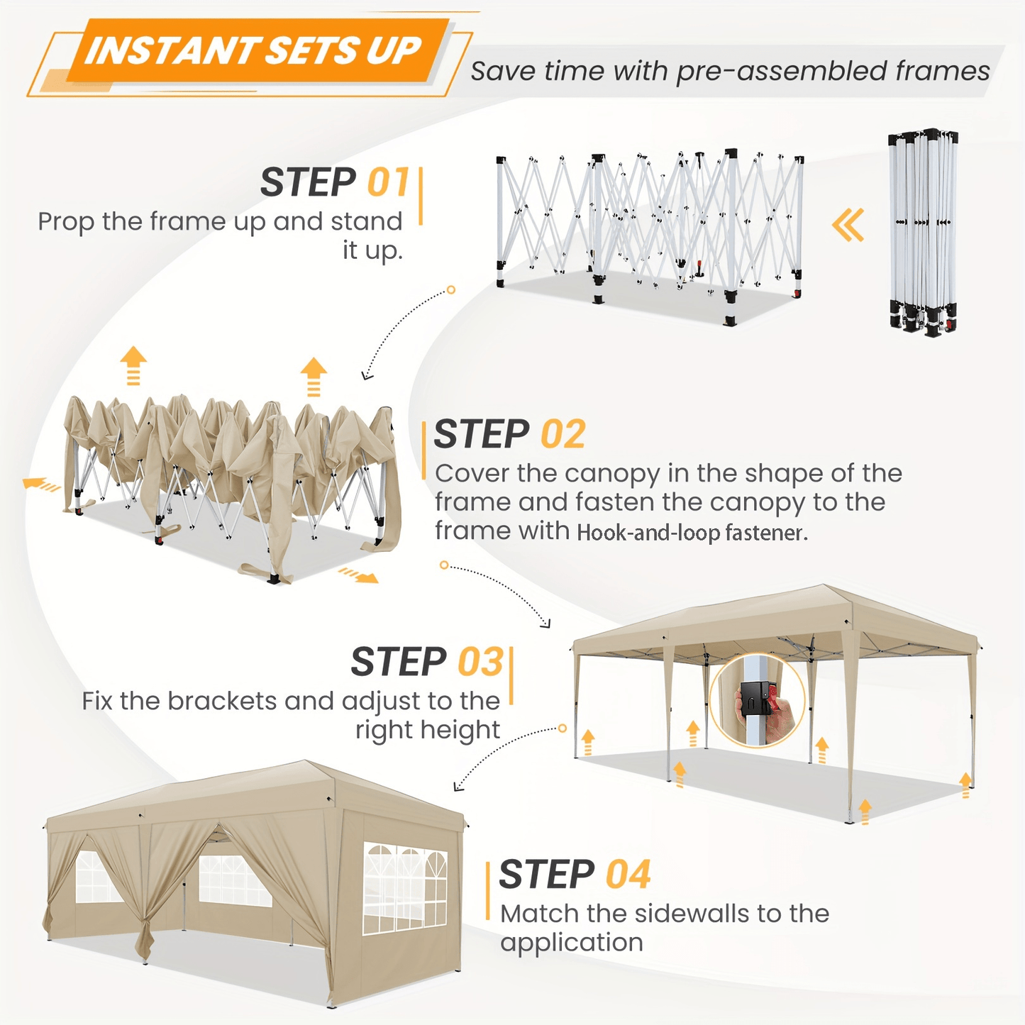 3.05x6.1meter Foldable Pop-up Awning With 6 Side Walls, One-click Installation Awning Tent, Easy Installation, Shade Party Tent, Outdoor Awning, Sun Protection, Suitable For Festivals, BBQs, Camping, Patios, Parties