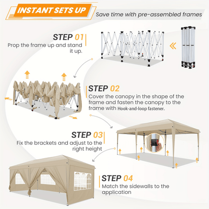 3.05x6.1meter Foldable Pop-up Awning With 6 Side Walls, One-click Installation Awning Tent, Easy Installation, Shade Party Tent, Outdoor Awning, Sun Protection, Suitable For Festivals, BBQs, Camping, Patios, Parties