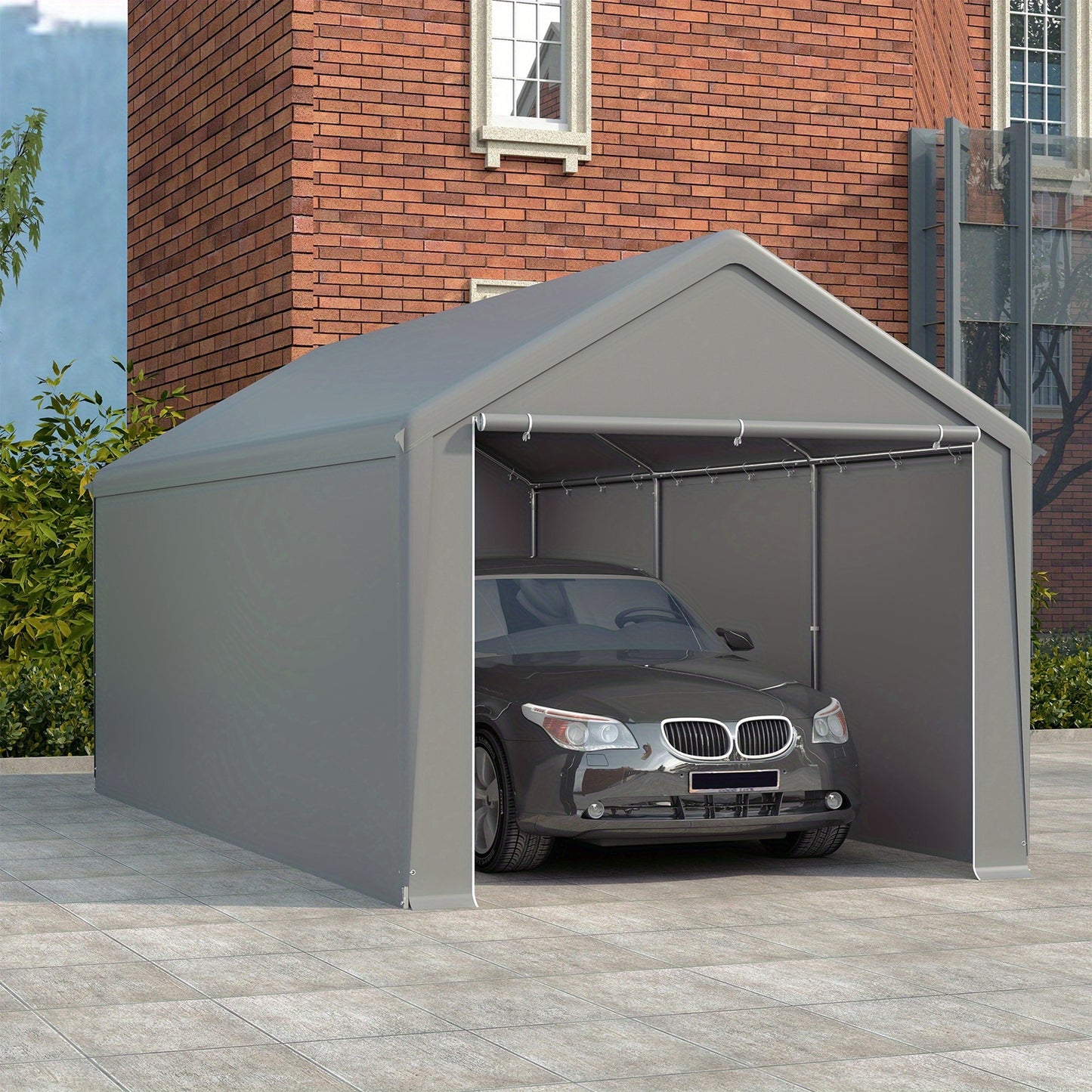Carport – Garage Tent – Opslag Tent – Garage Canopy – Vouw Gazebo – 3x6m – PE Dak – Met Rolgordijnen en Ramen – Grijs Wit - QUORE