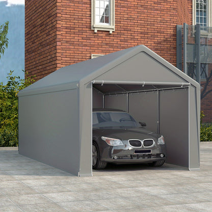 Carport – Garage Tent – Opslag Tent – Garage Canopy – Vouw Gazebo – 3x6m – PE Dak – Met Rolgordijnen en Ramen – Grijs Wit - QUORE