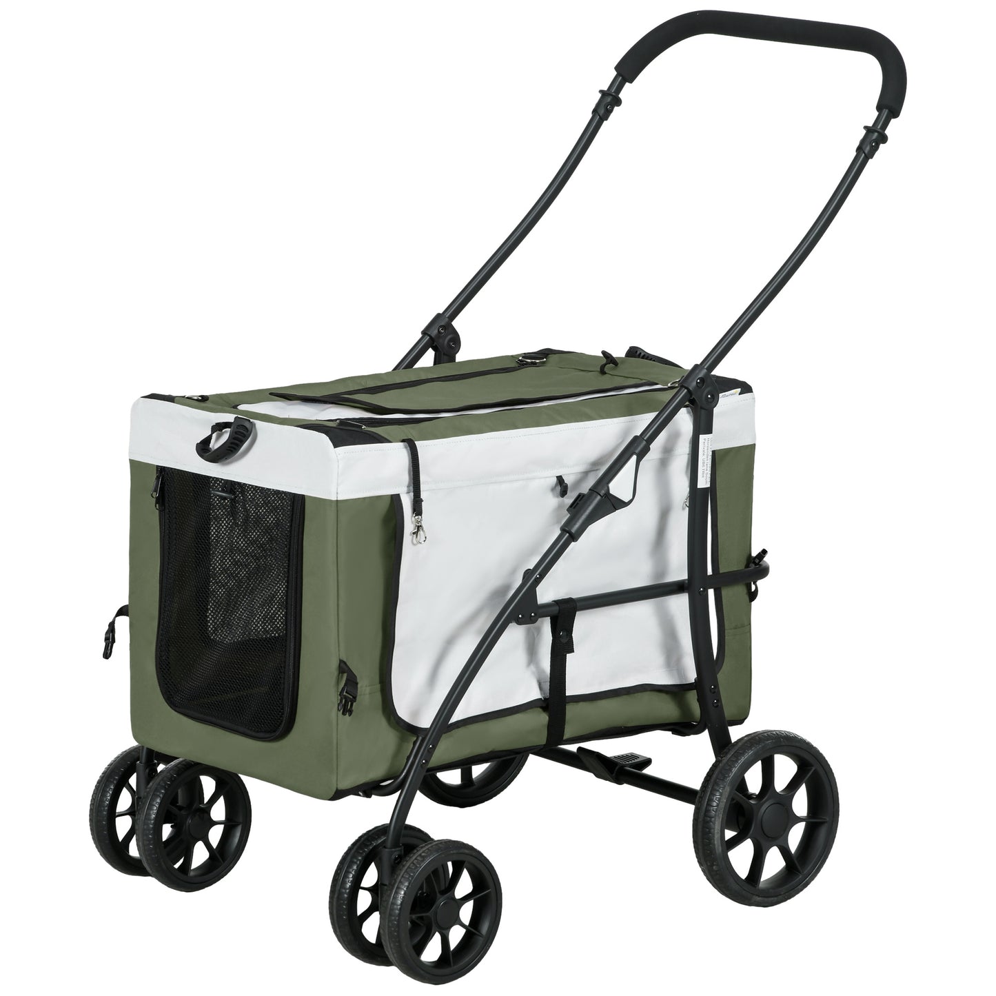 Hondenbuggy – Dierenwagen – Wandelwagen – Huisdierenwagen – Pet Stroller – Opvouwbaar – Afneembare Mand – Stevig Stalen Frame – Max. 15 kg – Donkergroen/Zwart