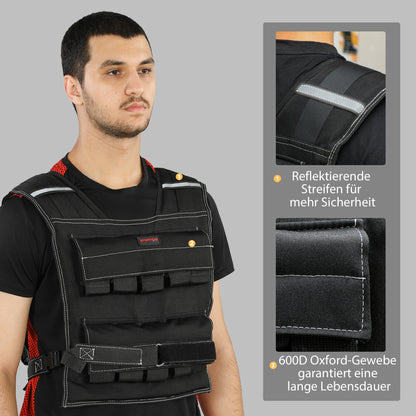 Gewichtsvest – Gewichtsvestje – Verstelbare Gewichtsvest – Trainingsvest – Weerstandsvest – Verstelbaar Tot 20 Kg – Reflecterende Strips – Zwart