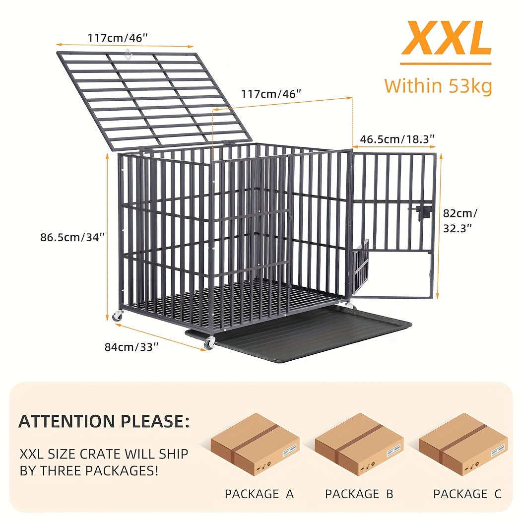 Hondenbench – Hondenkooi – Kennel – Draadkooi – Hondenhok – Stevig Metalen Frame – Vergrendelbare Deuren – Ventilatiepanelen – Uitneembare Lade – Zware Wielen – Extra Groot XL - QUORE