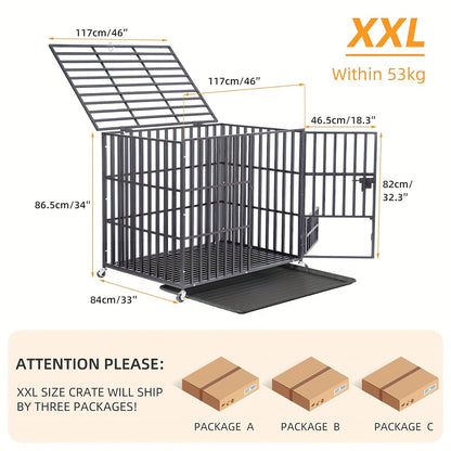 Hondenbench – Hondenkooi – Kennel – Draadkooi – Hondenhok – Stevig Metalen Frame – Vergrendelbare Deuren – Ventilatiepanelen – Uitneembare Lade – Zware Wielen – Extra Groot XL - QUORE