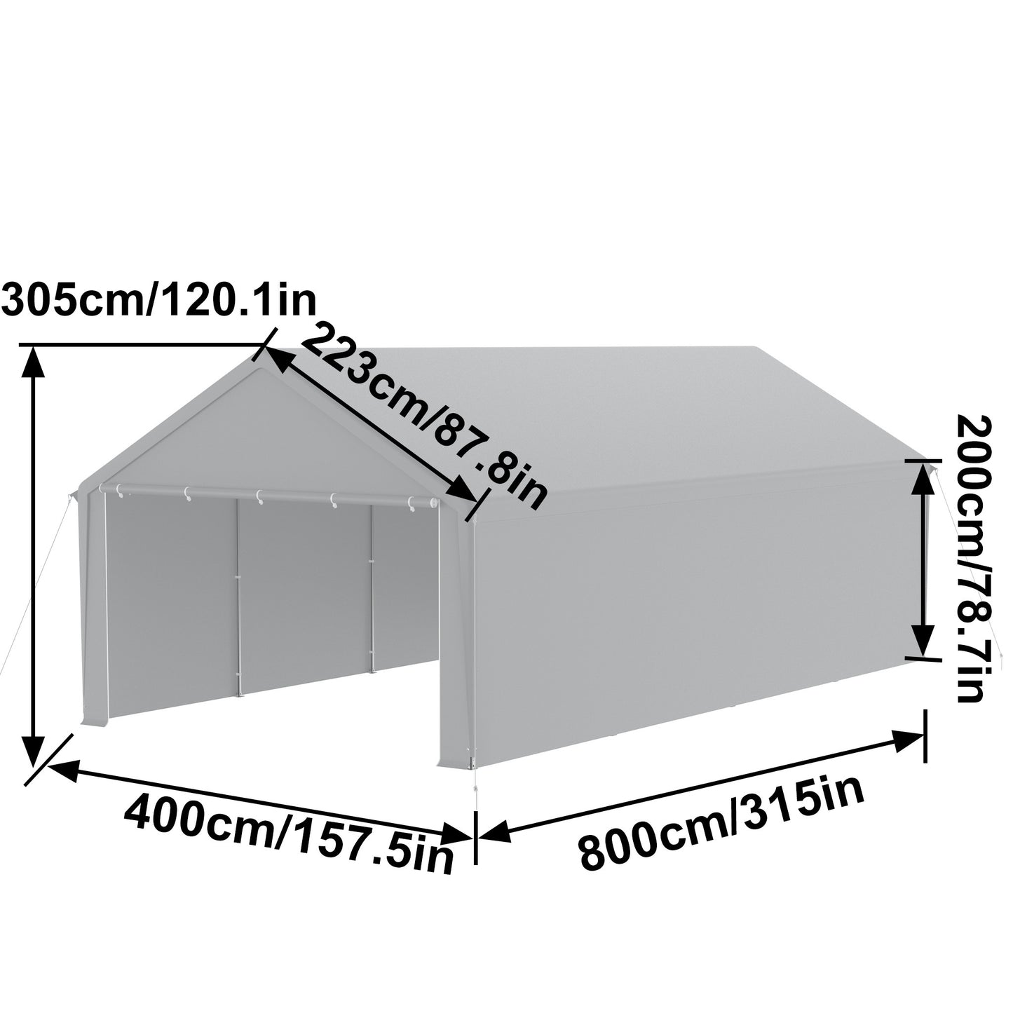 Carport Tent Garage – Auto Overkapping – Carport Schuur – Mobiele Garage – Opslag Tent – Afneembare Zijwanden – 3x6 Meter – Stalen Frame Grijs/Wit
