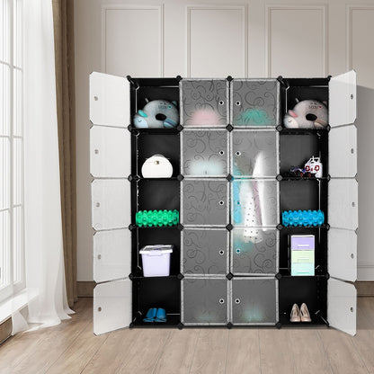 Kledingkast – Garderobekast – Opbergkast – Garderobe – Kamerkast – 146x37x182 cm – Licht en Draagbaar – 20 Deurtjes met Haken