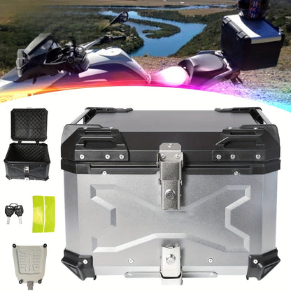 Motorfiets Topkoffer – Achterkoffer – Bagagebox – Helm Opbergbox – Toolbox – 55L Capaciteit – Aluminium Behuizing Zwart/Zilver