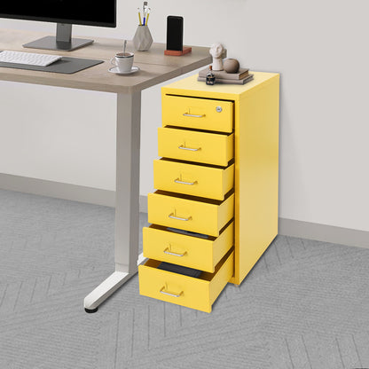 Ladekast Kantoor – Ladeblok Bureau – Opbergkast Schuifladen – Archiefkast Metal – 6 Lades Met Slot – Compact 28x41x69 cm – Koudgewalst Staal Met Wielen