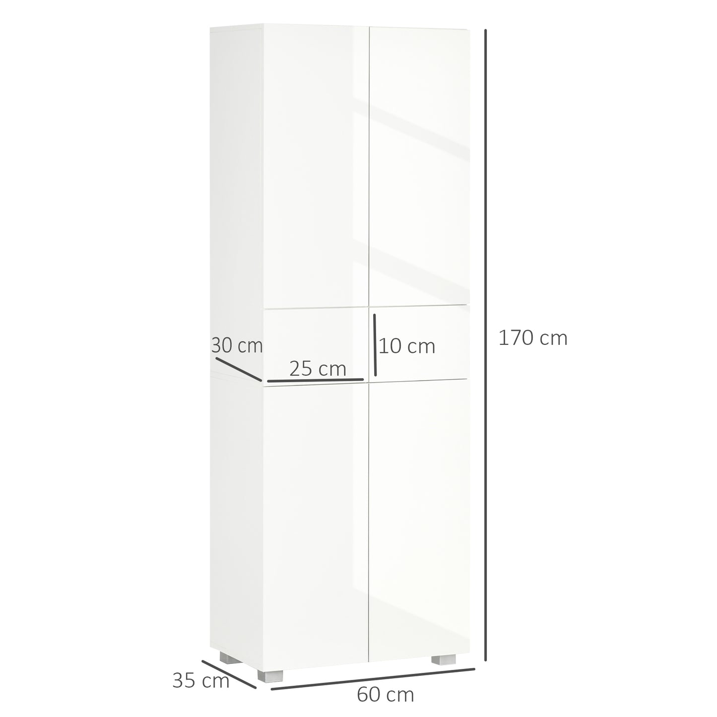 Keukenkast – Buffetkast – Opbergkast – Dressoir – Kast Met Laden – Modern Wit Gelakt – 4 Deuren En 2 Laden – Verstelbare Planken – Hoog 170 Cm
