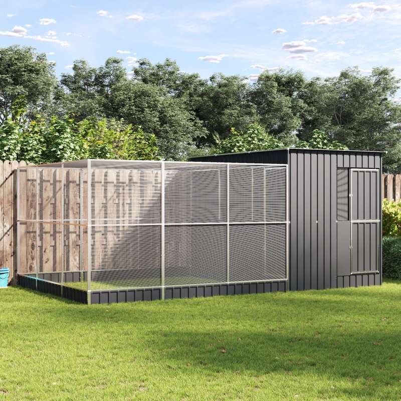 Silvery Galvanized Steel Aviary with Expandable Chamber 497x303x216cm - Heavy-Duty Modular Enclosure, Powder-Coated Finish, Reinforced for Medium Birds, Pet Bird Housing, Bird Enclosure, Sturdy Construction, Weatherresistant