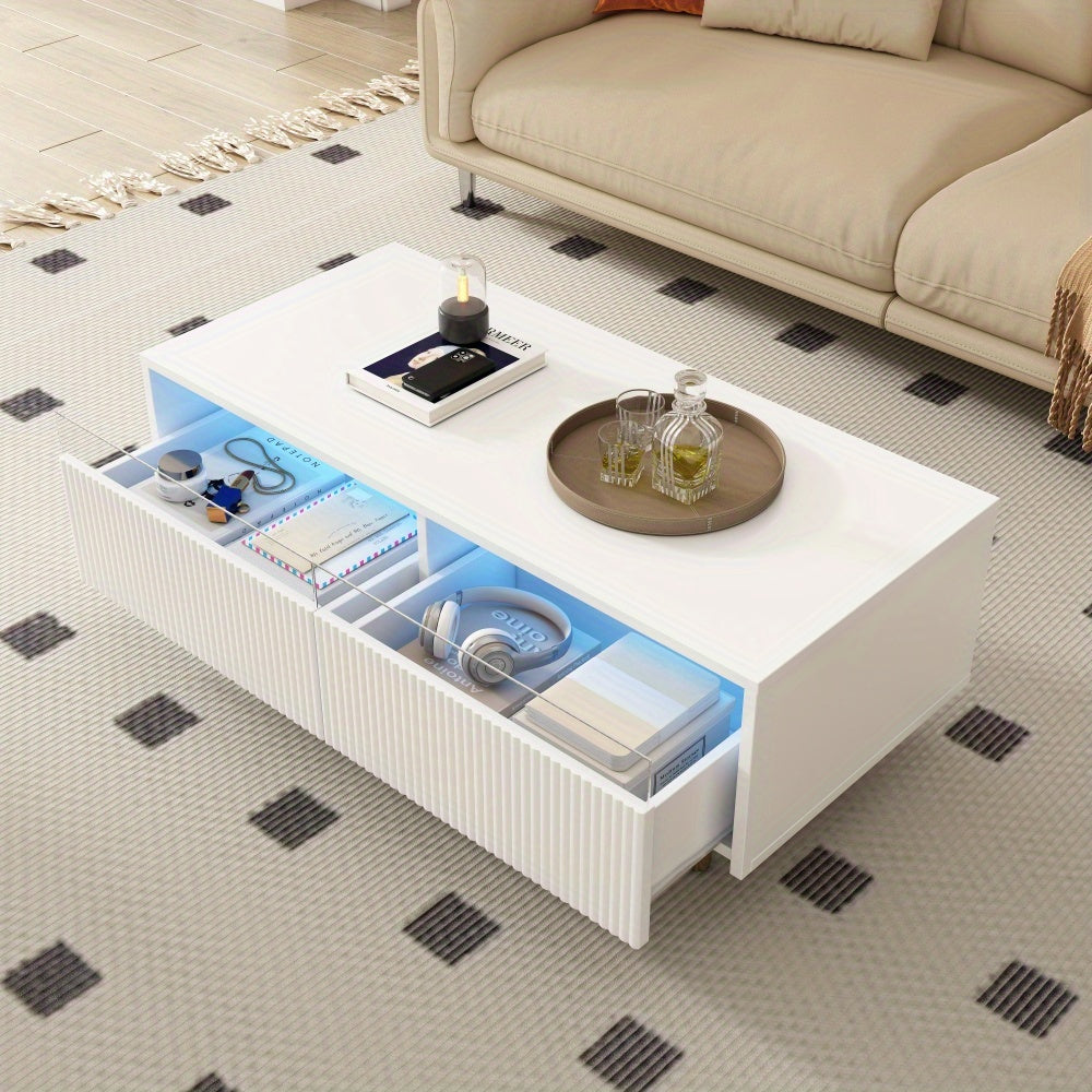 Salontafel – Koffietafel – Bijzettafel – Woonkamertafel – Opbergtafel – Modern met Golvend Ladeblad – Metaal Gouden Wit Frame